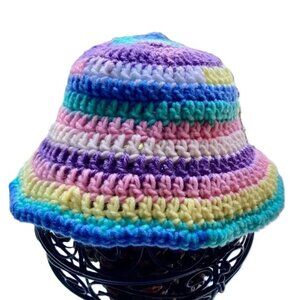 Rainbow Bright Color Striped Hand Crocheted Beanie Hat UNISEX Toddler